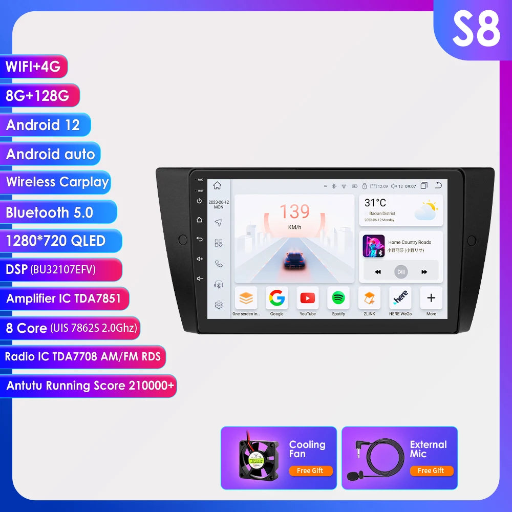Hizpo Car Radio For BMW 3 Series E90 E91 E92 E93 2006-2012 Stereo Multimedia Wireless CarPlay Android Auto No 2 din 2din DVD RDS