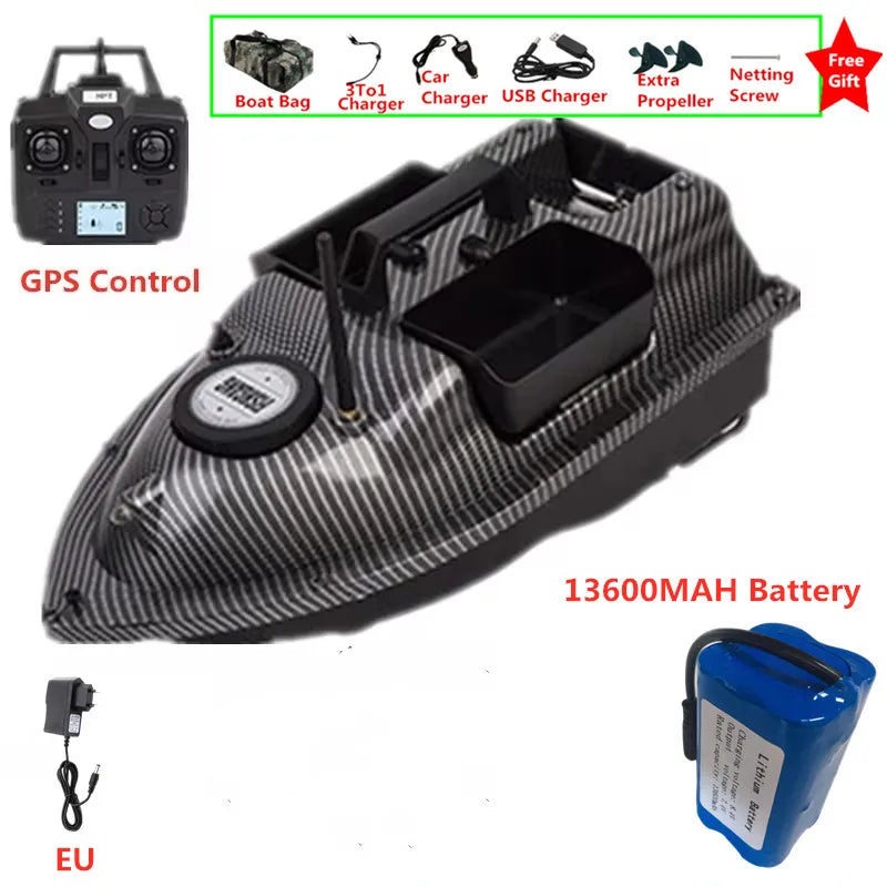 16 GPS Return Nesting Sonar Fish Finder RC Bait Boat 500M 2KG LCD Screen Waterproof Correction Yaw Remote Control Fishing Boat