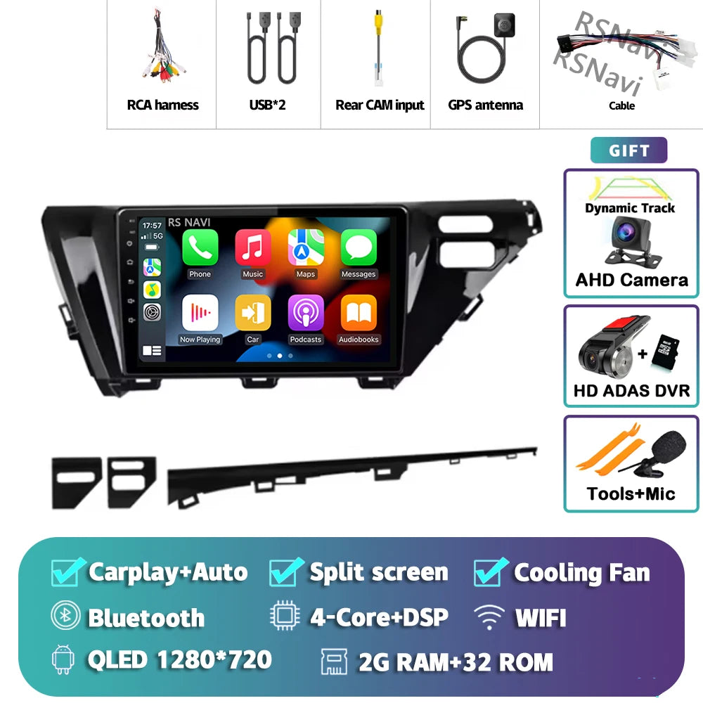 Android 14 Carplay Auto Car Radio For Toyota Camry 8 XV 70 2017 2018 2019 2020 Navigation Video Player Multimedia Stereo DSP GPS