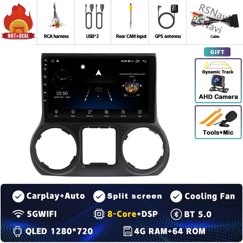 Android 14 Carplay Auto For Jeep Wrangler 3 JK 2015 2016 2017 Car Radio Player Multimedia srereo Navigation BT 4G WIFI DSP