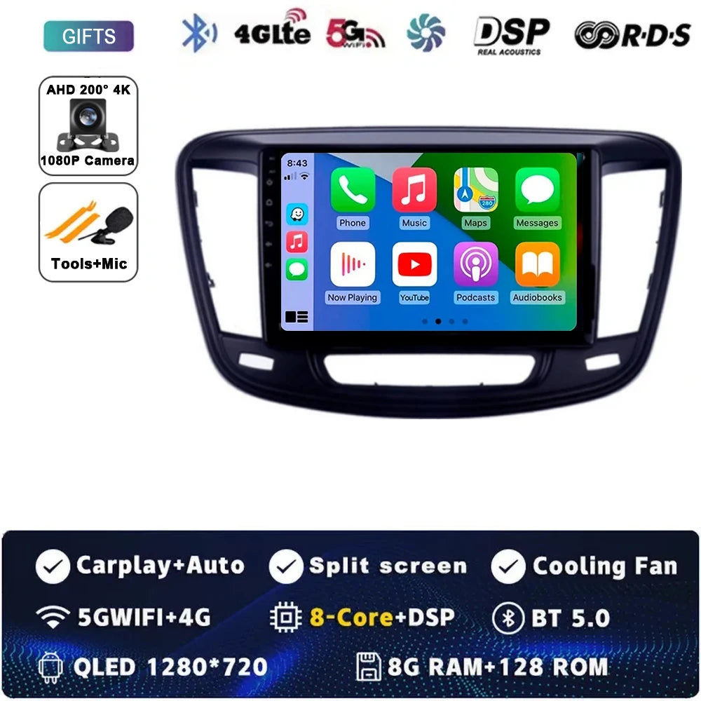 9" Car Raido Carplay Android 14 For Chrysler 200 200C 2015 - 2019 Auto Multimedia Screen Stereo Video Player GPS Navigation WIFI
