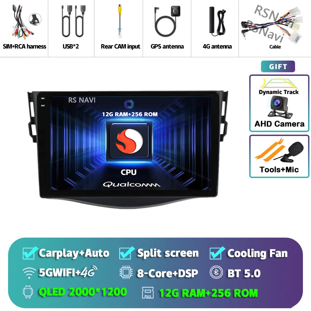 Android 14 Carplay Car Radio Multimedia For Toyota RAV4 Rav 4 2005 - 2013 navigation video DVD Autoradio Stereo 2din 4G+BT GPS