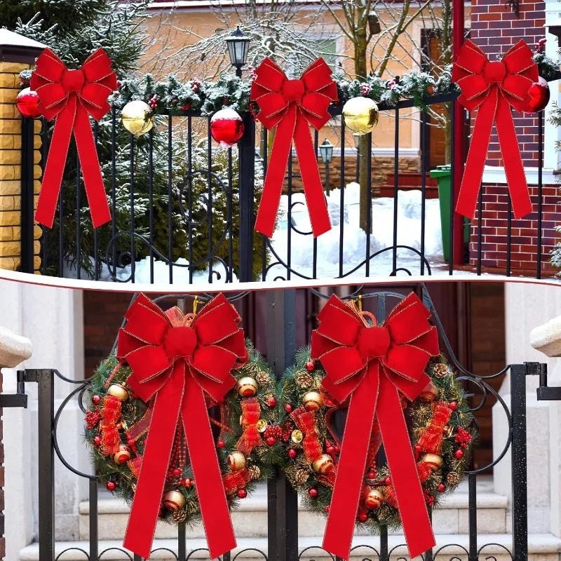 Ribbon Velvet Wreath Bows with Gold Edge Christmas Handmade Tree Topper