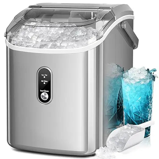 Nugget Ice Makers Countertop, Portable Sonic Ice Machine with Self-Cleaning/One-Click Operation for Home/Office(Silver)