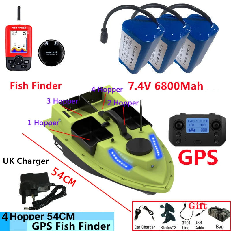 99GPS Smart Cruise Sonar Fish Finder High Speed RC Fishing Boat 4Hopper 600M 3KG Waterproof Lighting Remote Control RC Bait Boat