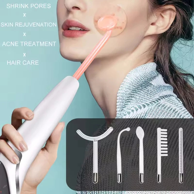 6 IN 1 High Frequency Electrode Wand w/Neon Electrotherapy Glass Tube Spot Acne Remover Skin Care Face Hair Salon Beauty Device