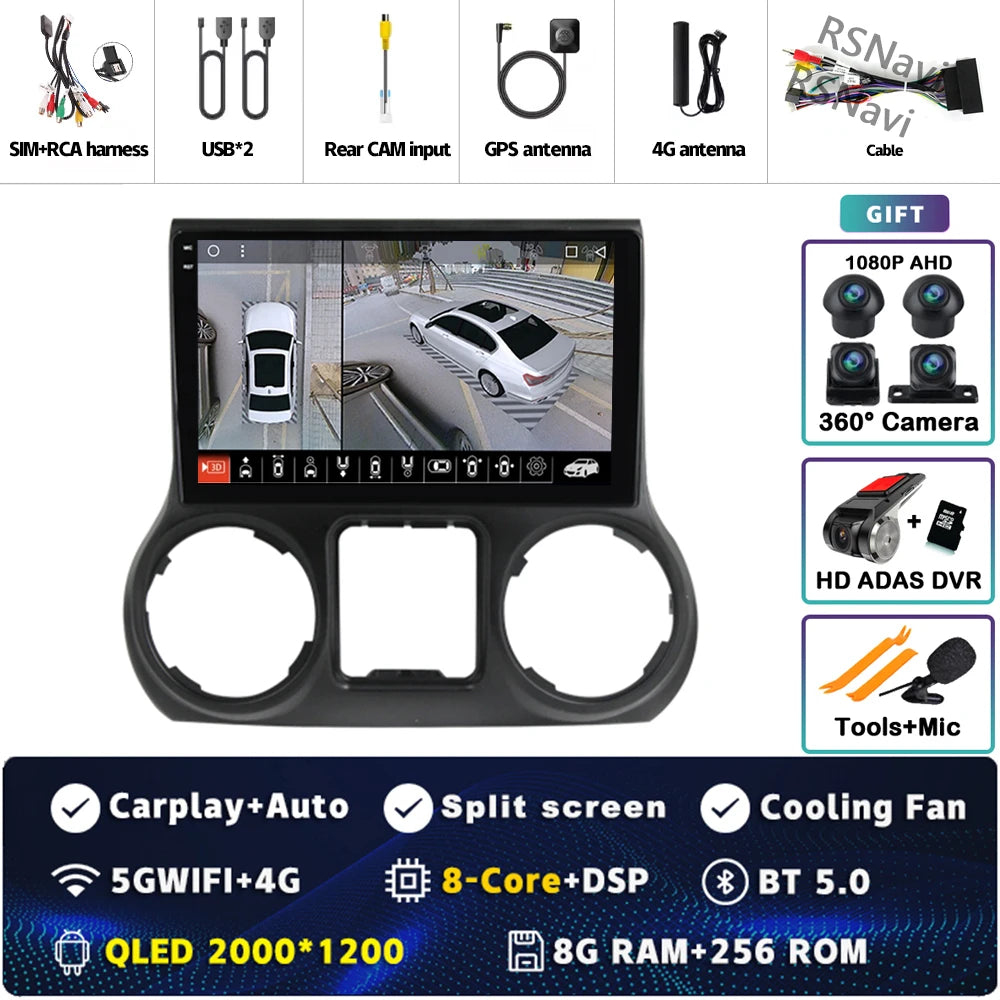 Android 14 Carplay Auto For Jeep Wrangler 3 JK 2015 2016 2017 Car Radio Player Multimedia srereo Navigation BT 4G WIFI DSP