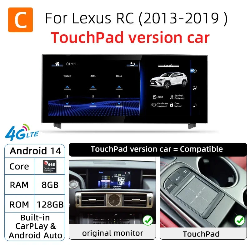 Nunoo Android 14 Wireless Carplay Auto Radio For Lexus IS RC 200 250 300 350 200t 300h Multimedia Player Navigation GPS DSP