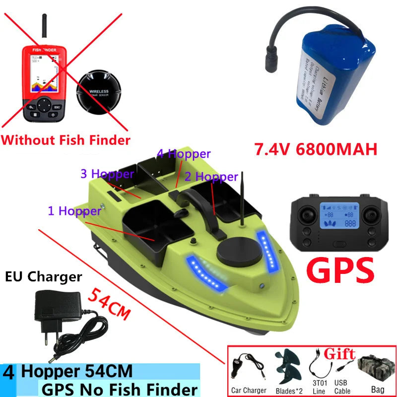 99GPS Smart Cruise Sonar Fish Finder High Speed RC Fishing Boat 4Hopper 600M 3KG Waterproof Lighting Remote Control RC Bait Boat