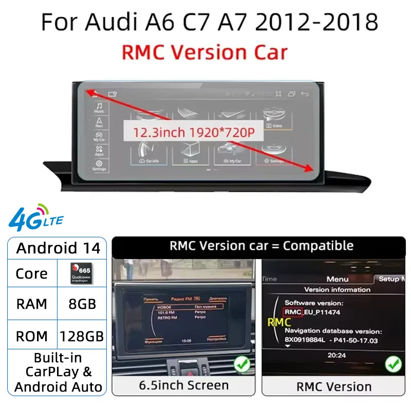For Audi A6 A7 C7 Android 14 Car Radio Multimedia mp3 Player IPS Carplay Screen Stereo 4G GPS Navigation WIFI Head Unit
