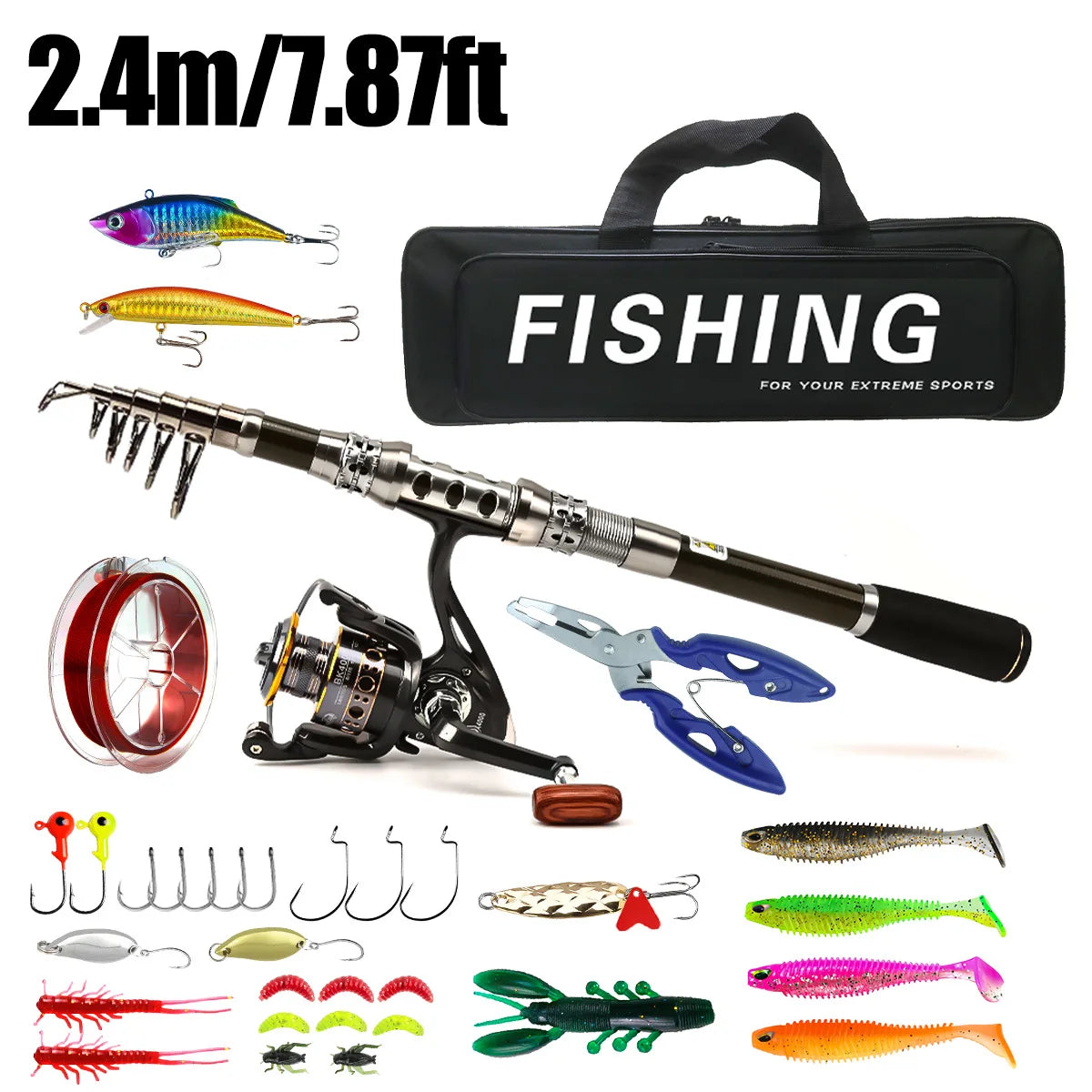 Carbon Lure Rod Wheel Set Sea Fishing Rod Telescopic Fishing Rod Rotating Reel Travel Fresh Water Fishing Set