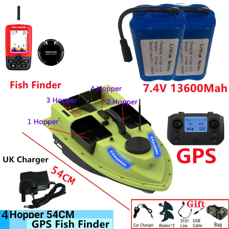 99GPS Smart Cruise Sonar Fish Finder High Speed RC Fishing Boat 4Hopper 600M 3KG Waterproof Lighting Remote Control RC Bait Boat