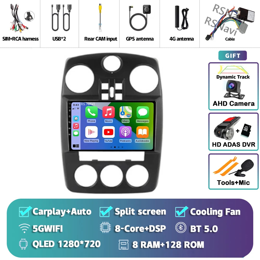 Android 14 Carplay For Chrysler PT Cruiser 2000-2010 2 Car Radio Multimedia Player Din GPS Navigation Autoradio Stereo Head Unit