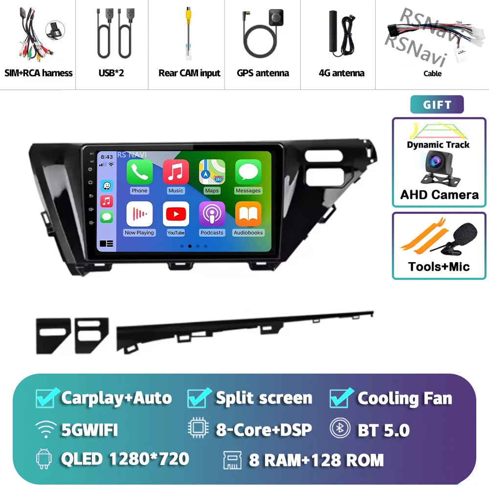 Android 14 Carplay Auto Car Radio For Toyota Camry 8 XV 70 2017 2018 2019 2020 Navigation Video Player Multimedia Stereo DSP GPS