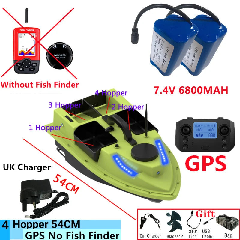 99GPS Smart Cruise Sonar Fish Finder High Speed RC Fishing Boat 4Hopper 600M 3KG Waterproof Lighting Remote Control RC Bait Boat