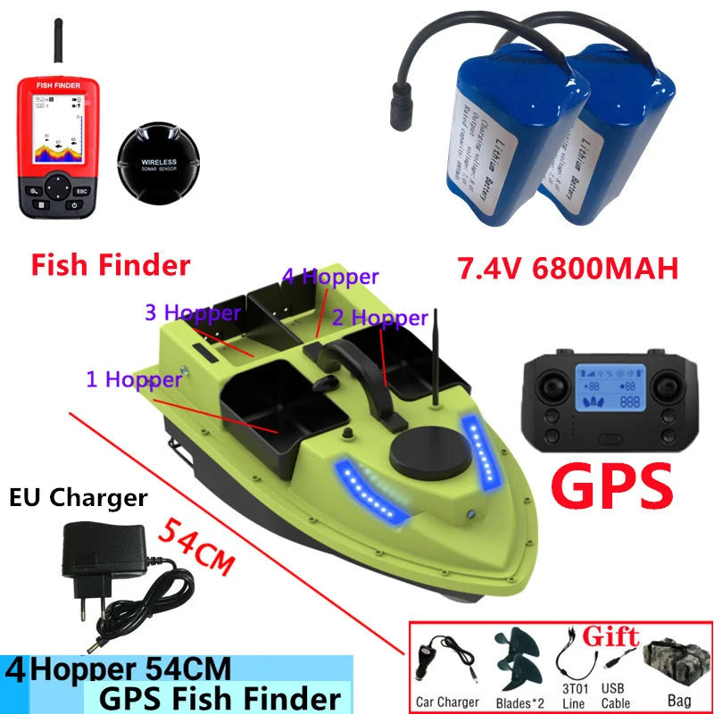 99GPS Smart Cruise Sonar Fish Finder High Speed RC Fishing Boat 4Hopper 600M 3KG Waterproof Lighting Remote Control RC Bait Boat