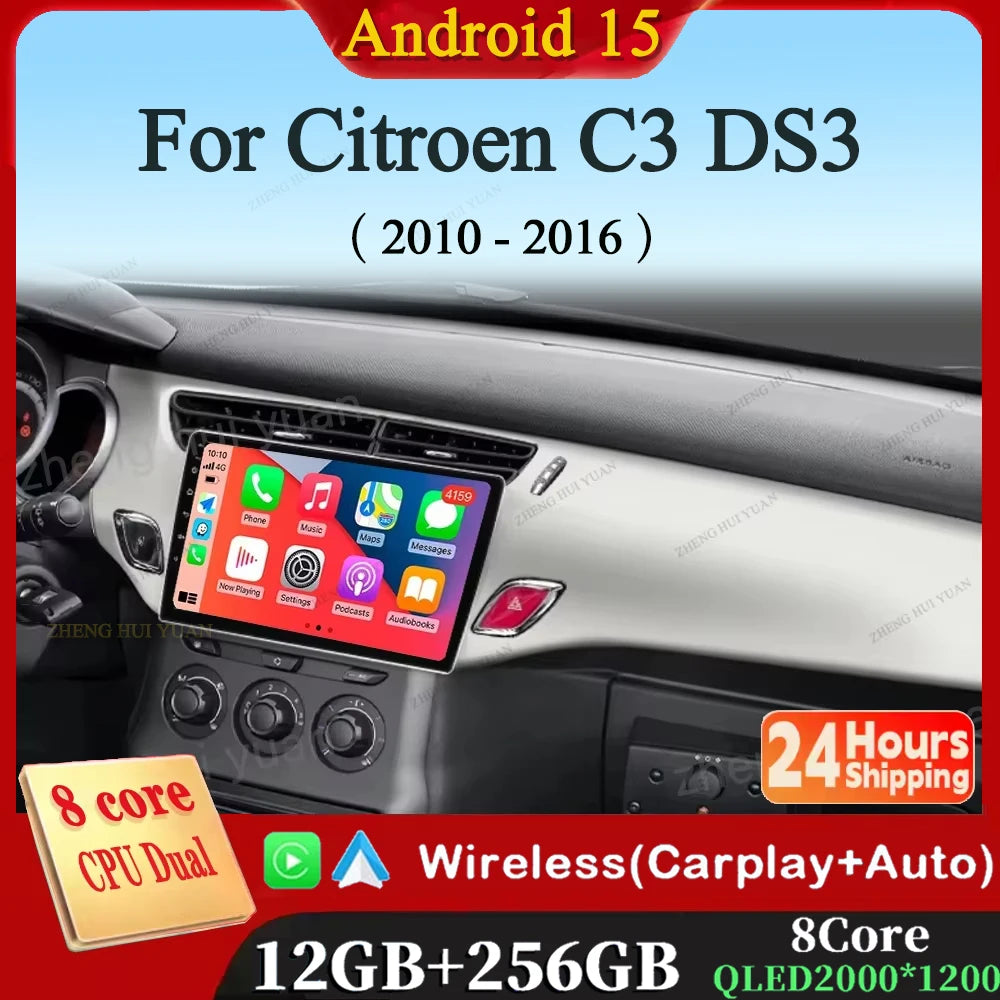 Car Radio Carplay Android 15 For Citroen C3 DS3 2010 - 2016 Navigation GPS Android Auto Multimedia Player Stereo 4G Wifi No 2din