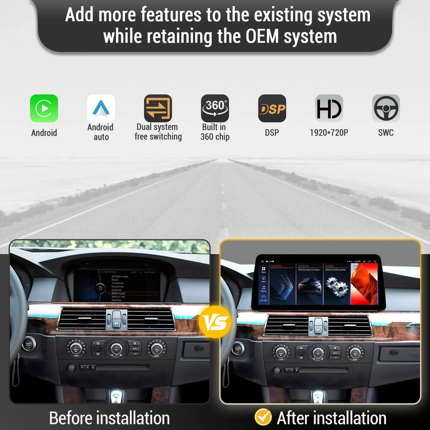 12.3 inch Android 14 For BMW 5 Series E60 E61 2005-2010 Car Radio 4G Wireless BT Carplay Snapdragon 680 Touch Head Unit Screen