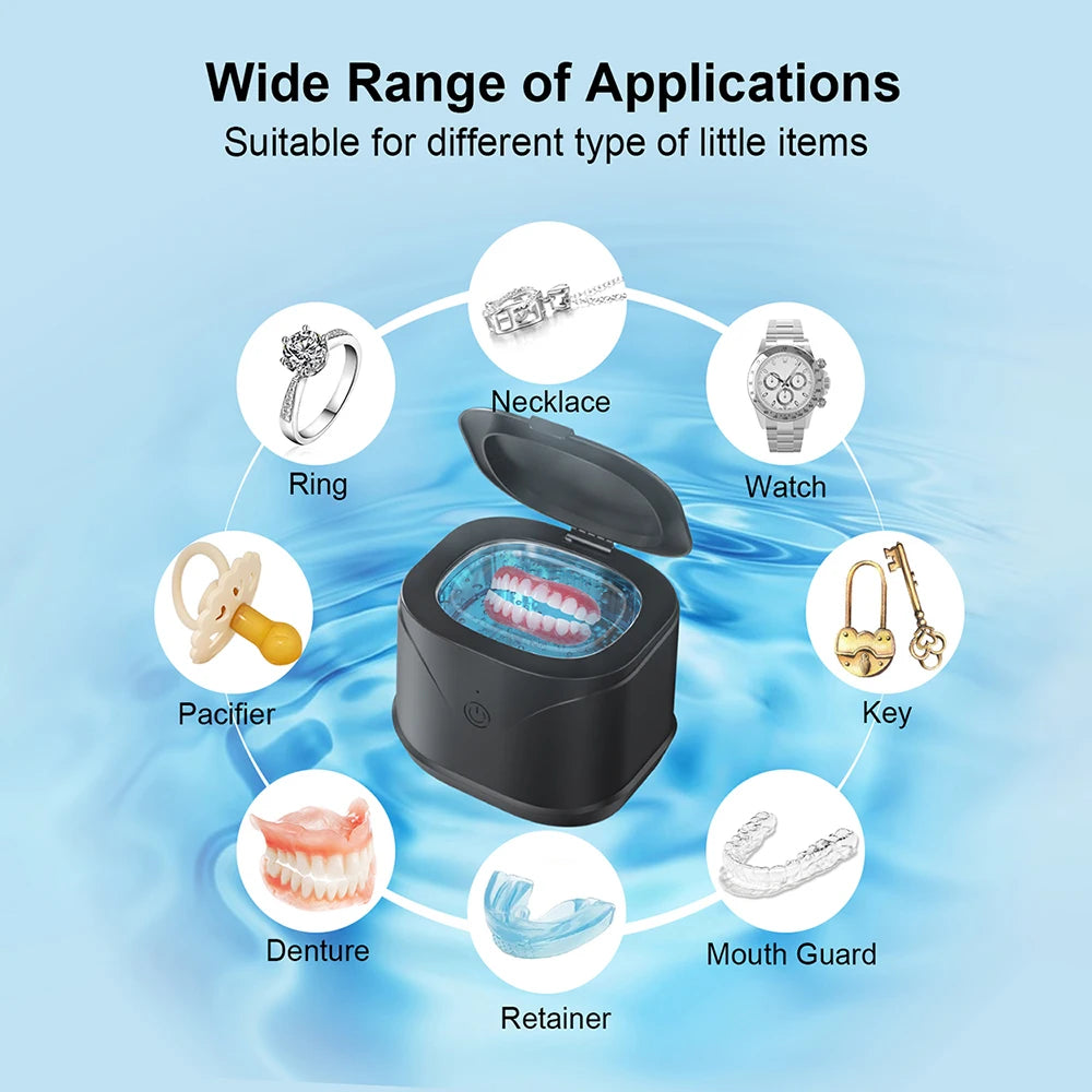 Ultrasonic Cleaner Machine 46000Hz Portable Ultrasonic Jewellery Cleaner for Dental Retainer Mouth
