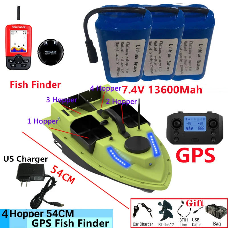 99GPS Smart Cruise Sonar Fish Finder High Speed RC Fishing Boat 4Hopper 600M 3KG Waterproof Lighting Remote Control RC Bait Boat