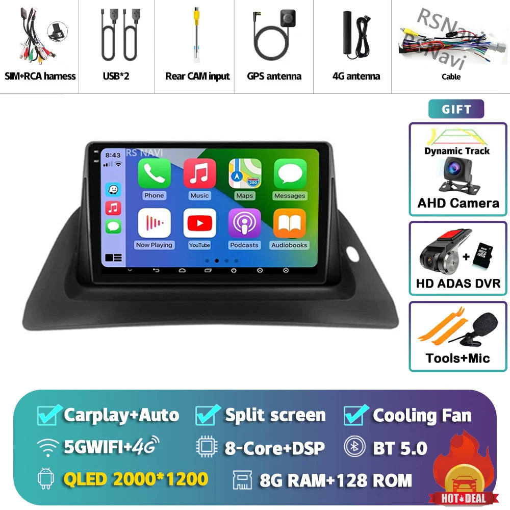 Android 14 Carplay Car Radio For Renault Kangoo 2009 2012 2015 2016 2017 2018 Multimedia Video Player Navigation Stereo 2din DSP