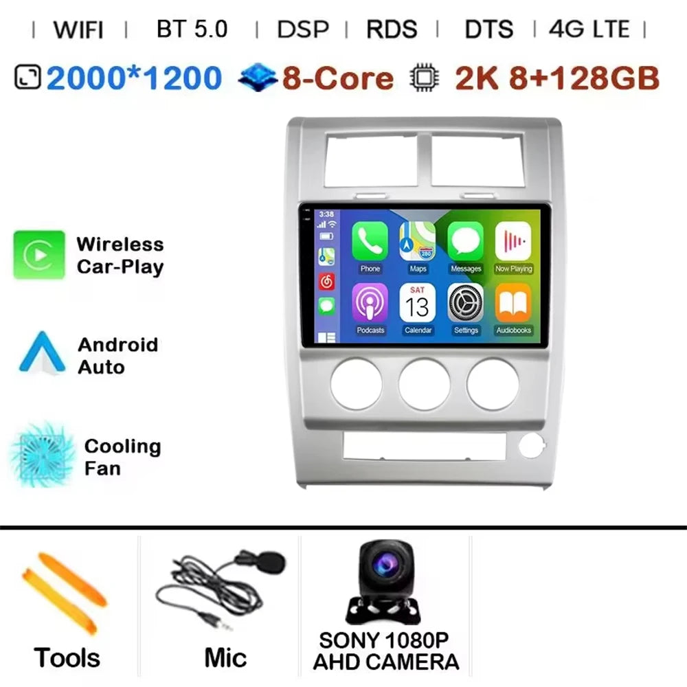 Android 14 Carplay+Auto For Jeep Cherokee KK Liberty 2007 - 2012 Car Radio Multimedia Video Player Navigation GPS 4G Autoradio