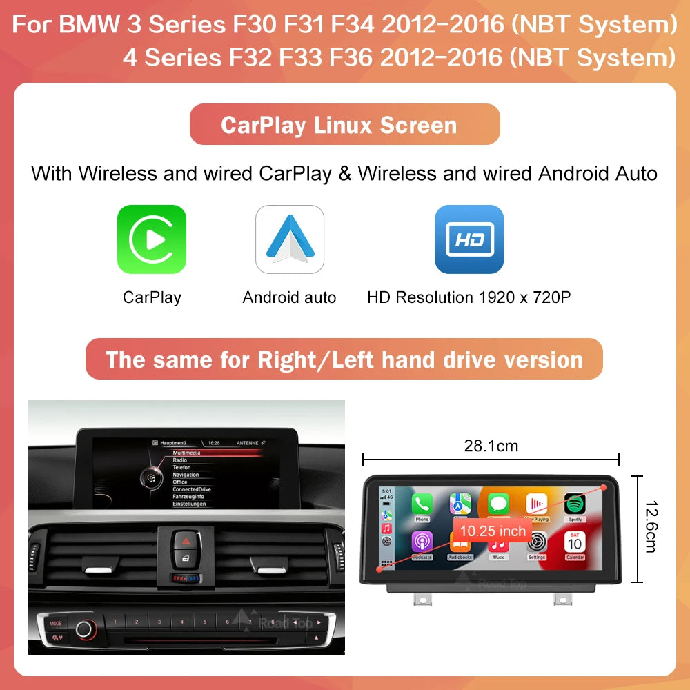 1920*720 Wireless Carplay Multimedia Screen Android Auto For BMW 1 2 3 4 Series F20 F21 F22 F23 F45 F30 F31 F33 F36 NBT System