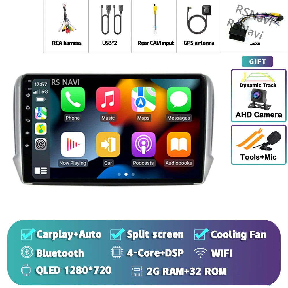 Android 14 Navigation Multimedia Player For Peugeot 2008 208 Series 2012 2013 2014 - 2018 Carplay Auto Stereo BT video Car radio