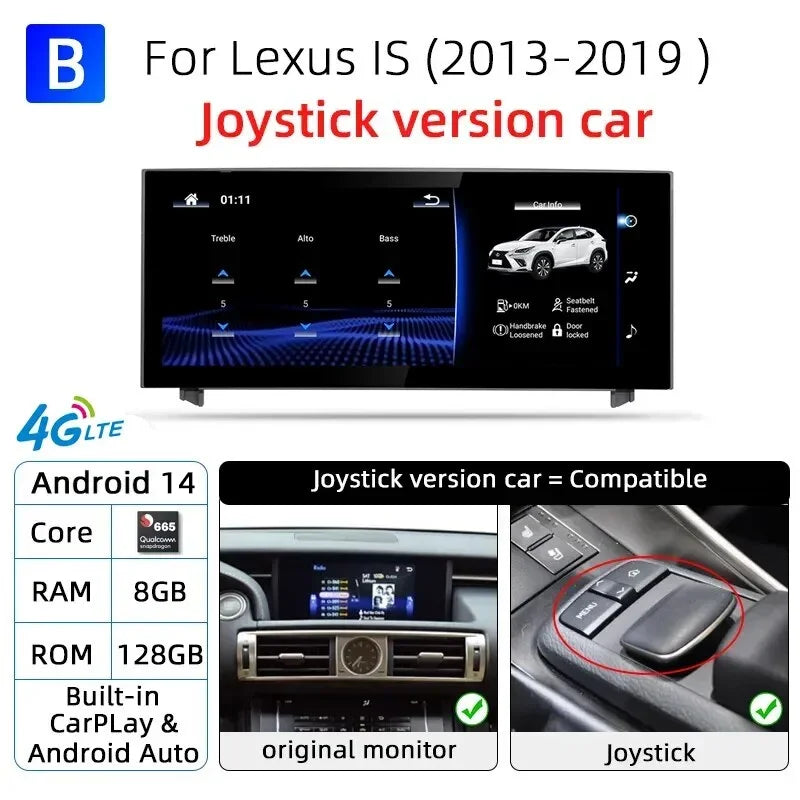 Nunoo Android 14 Wireless Carplay Auto Radio For Lexus IS RC 200 250 300 350 200t 300h Multimedia Player Navigation GPS DSP