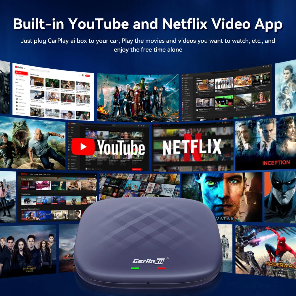 2025 NEW CarlinKit CarPlay Ai Box Qualcomm 8-Core Android 13 Wireless Carplay Android Auto Car Video TV Box WiFi SIM For Netflix