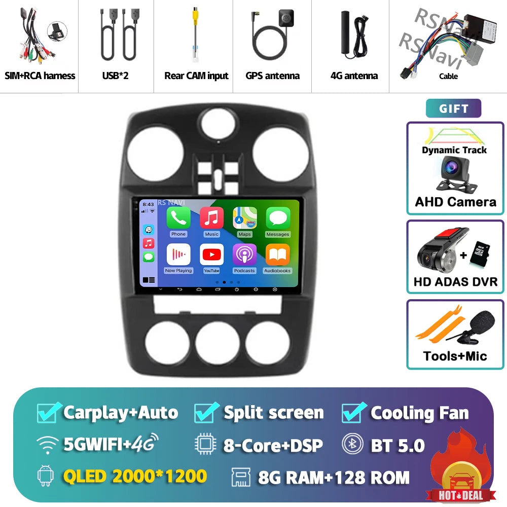 Android 14 Carplay For Chrysler PT Cruiser 2000-2010 2 Car Radio Multimedia Player Din GPS Navigation Autoradio Stereo Head Unit
