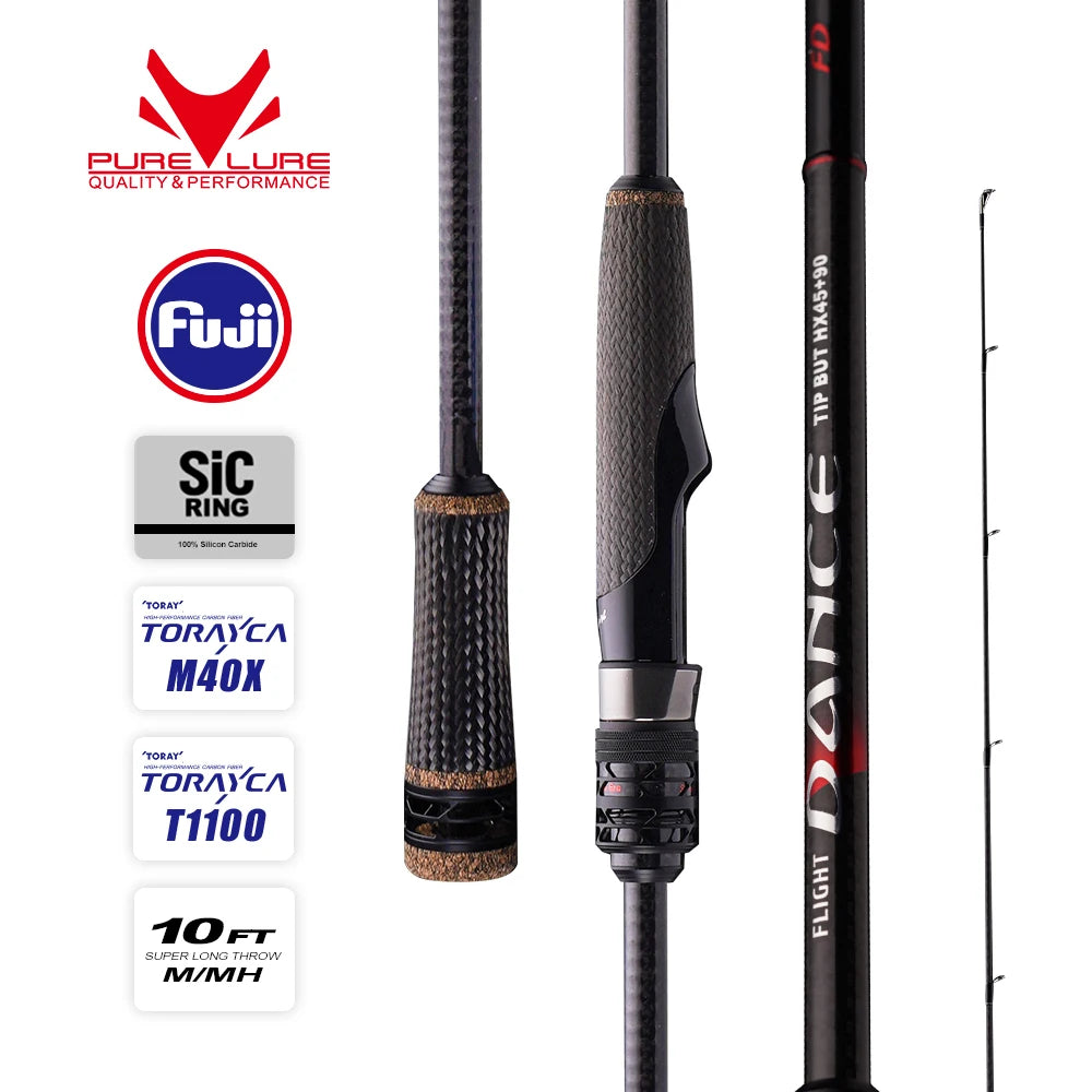 PURELURE NEW DANCE 10FT Spinning Rod For Bass High Carbon Long Throwing Fishing Rod In FUJI Accessories, Plus Spinning Reel