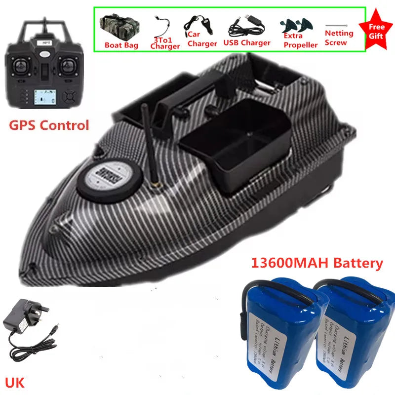 16 GPS Return Nesting Sonar Fish Finder RC Bait Boat 500M 2KG LCD Screen Waterproof Correction Yaw Remote Control Fishing Boat