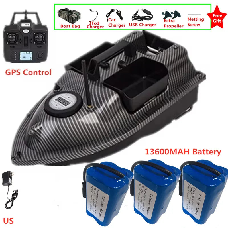 16 GPS Return Nesting Sonar Fish Finder RC Bait Boat 500M 2KG LCD Screen Waterproof Correction Yaw Remote Control Fishing Boat
