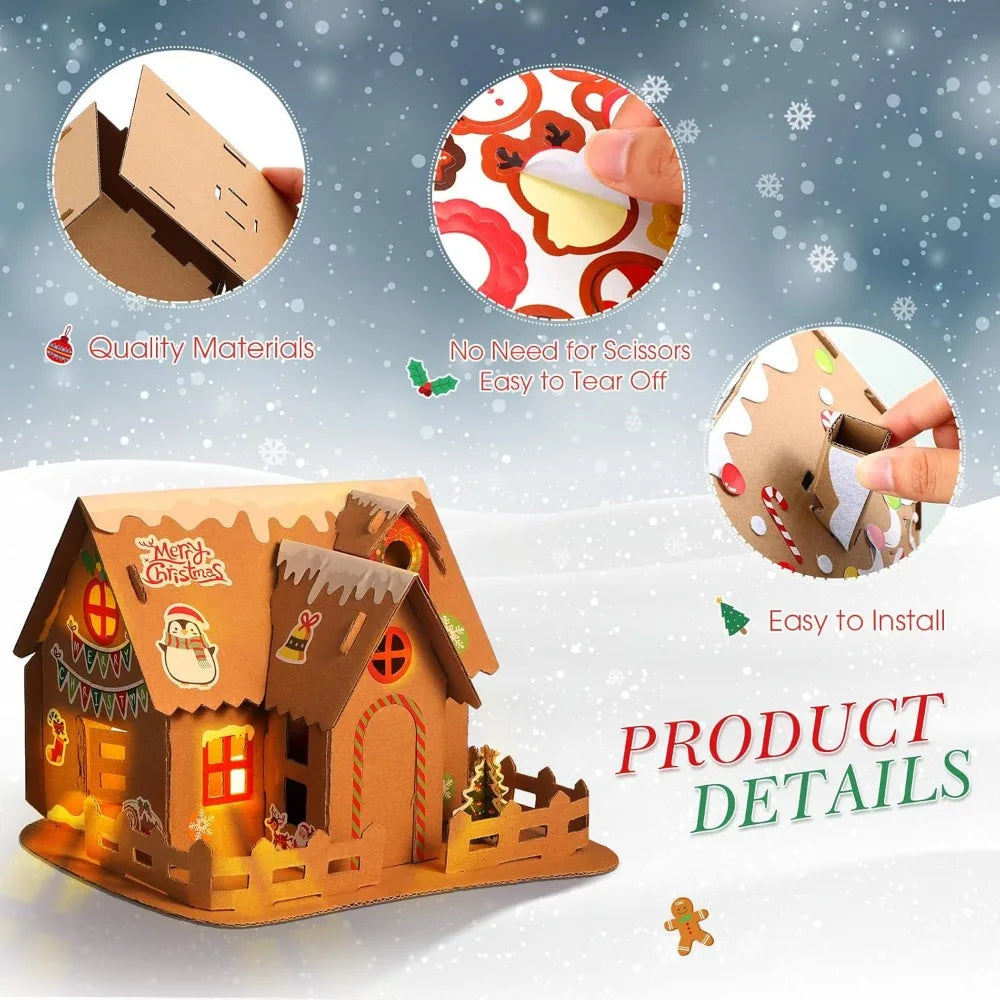 Yunsailing Christmas Gingerbread House Kit Cardboard Christmas ay Fun Game Party Decorating Playtime(12 Sets)