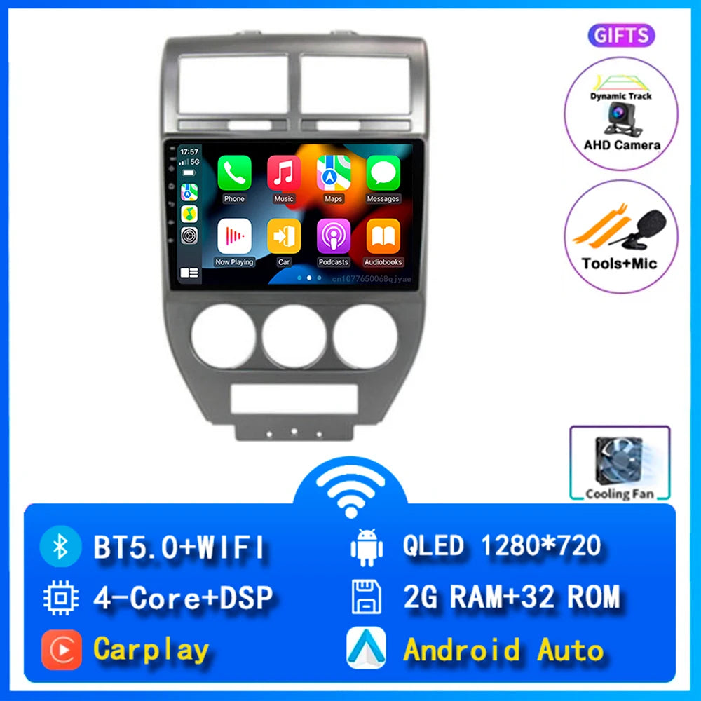 Android 14 Carplay Car Radio For Dodge Caliber Jeep Compass 1 MK Patriot 2006 - 2010 Navigation GPS Video Player wifi+4G Stereo