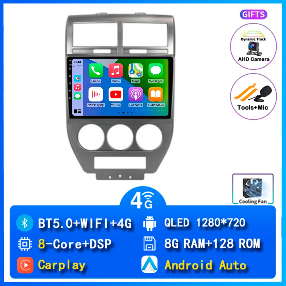 Android 14 Carplay Car Radio For Dodge Caliber Jeep Compass 1 MK Patriot 2006 - 2010 Navigation GPS Video Player wifi+4G Stereo