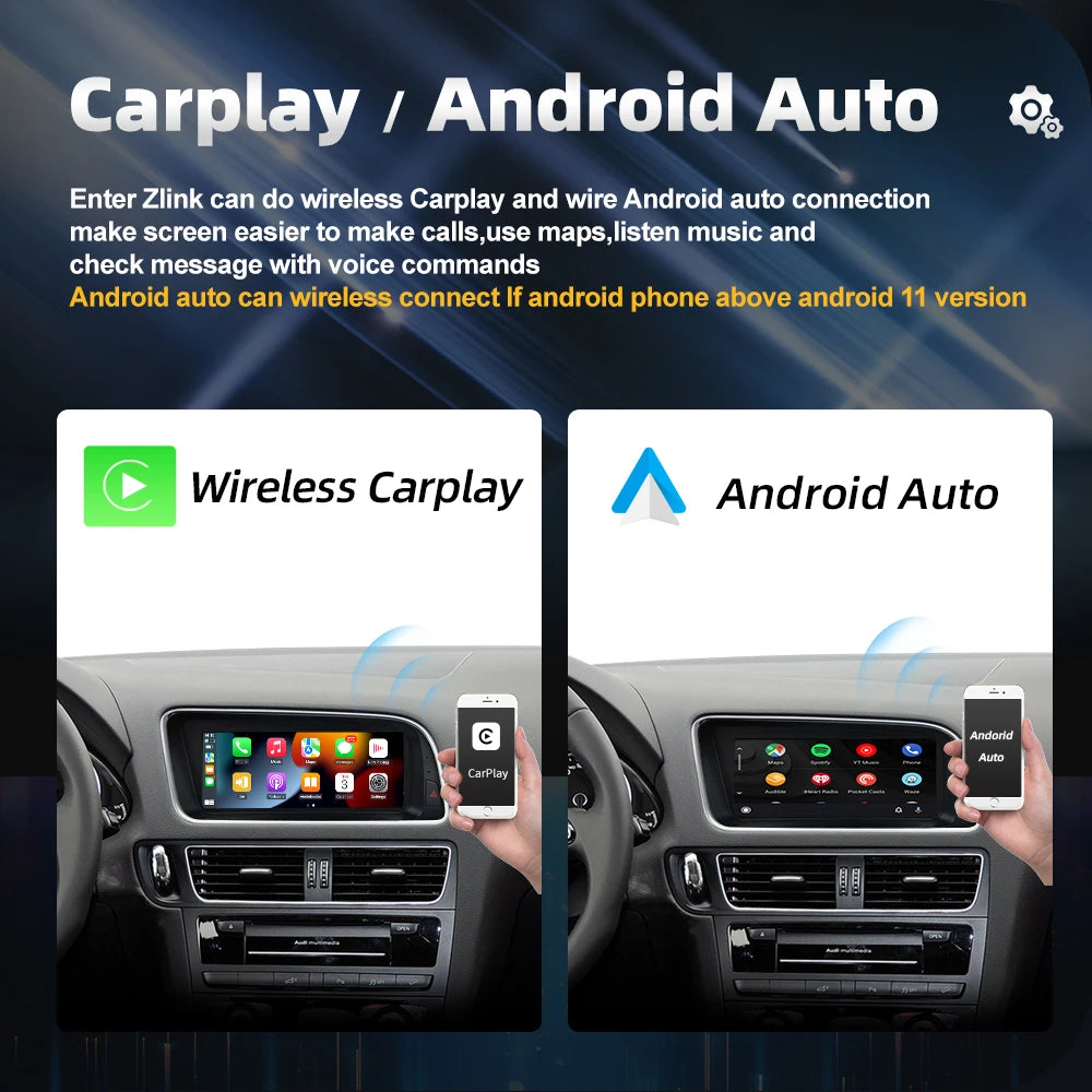 8.8 Inch Android 14 Carplay Screen For Audi Q5 2009-2016 BT GPS Navigation Radio WIFI SIM Auto Car Multimedia Stereo