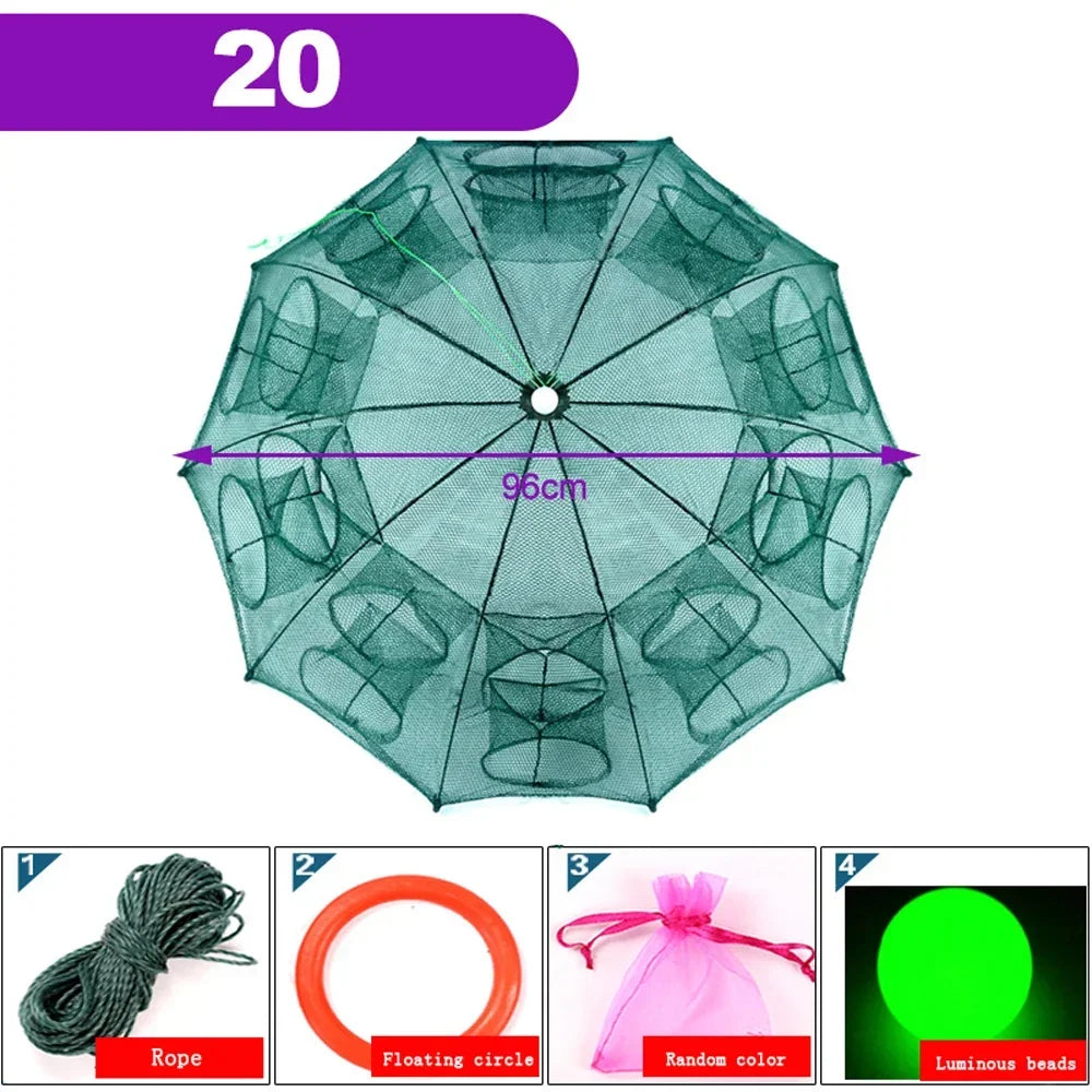 24/20/16/12/10/8/6/4 Holes Portable Fishing Net Shrimp Cage Nylon Foldable Fish Trap Folding Outdoor Automatic Collapsible