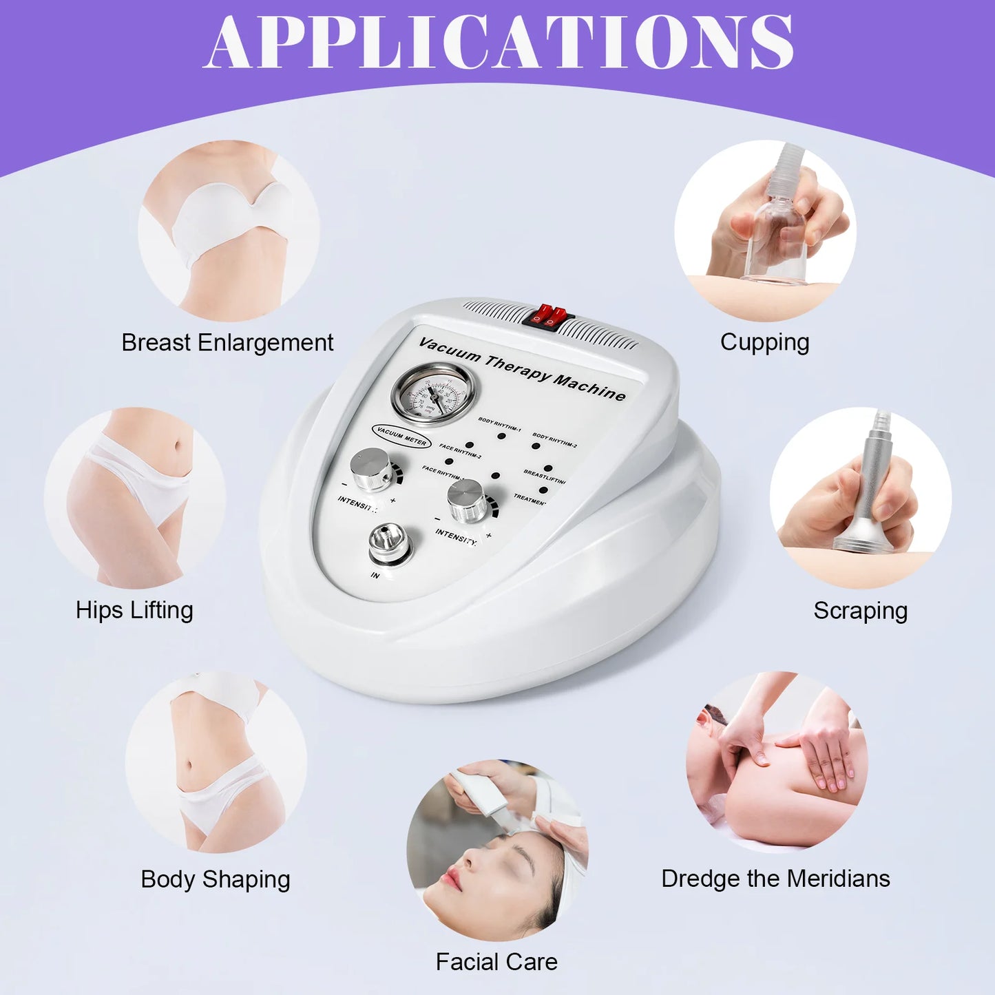 Vacuum Therapy Machine Professional Acupoint Cupping Body Shaping Device Body Shape Massage Machine with 3Pcs Massage Heads
