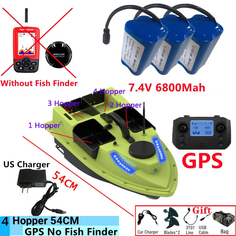 99GPS Smart Cruise Sonar Fish Finder High Speed RC Fishing Boat 4Hopper 600M 3KG Waterproof Lighting Remote Control RC Bait Boat