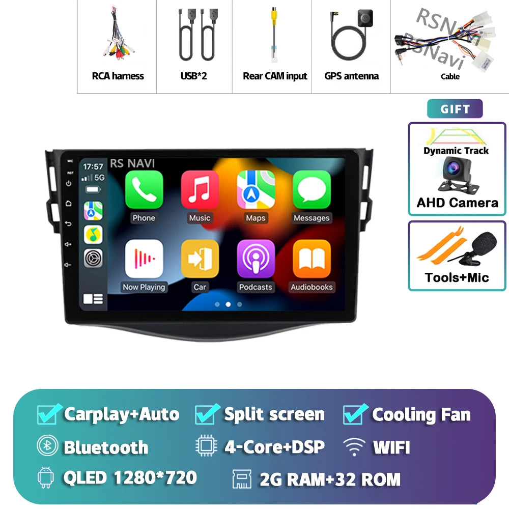 Android 14 Carplay Car Radio Multimedia For Toyota RAV4 Rav 4 2005 - 2013 navigation video DVD Autoradio Stereo 2din 4G+BT GPS