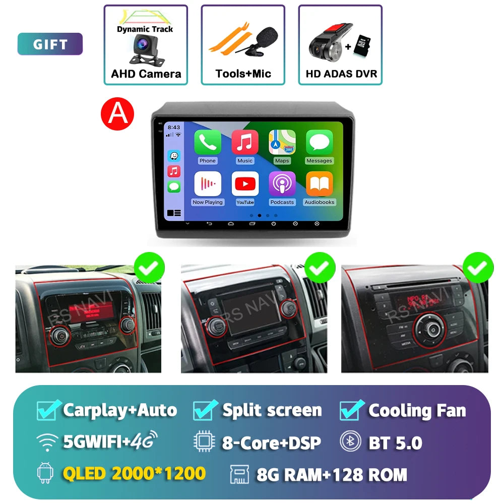 Android 14 Car Radio Carplay Auto GPS Navigation Multimedia Player For Fiat Ducato 2007 - 2015 video Stereo DVD 2 DIN Wifi+4G BT