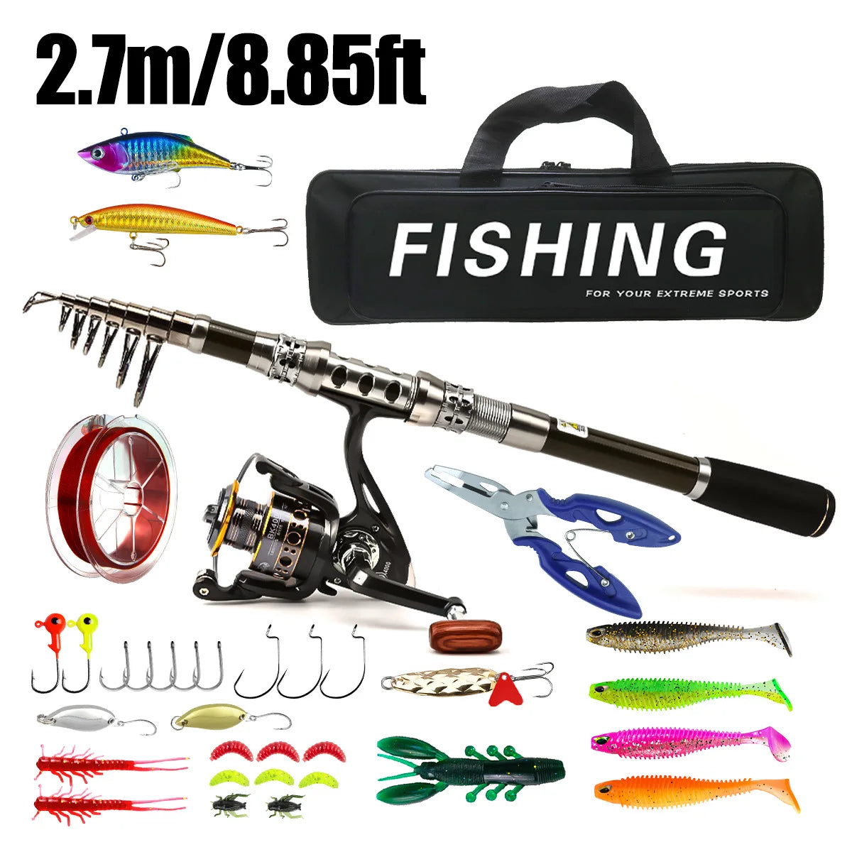 Carbon Lure Rod Wheel Set Sea Fishing Rod Telescopic Fishing Rod Rotating Reel Travel Fresh Water Fishing Set