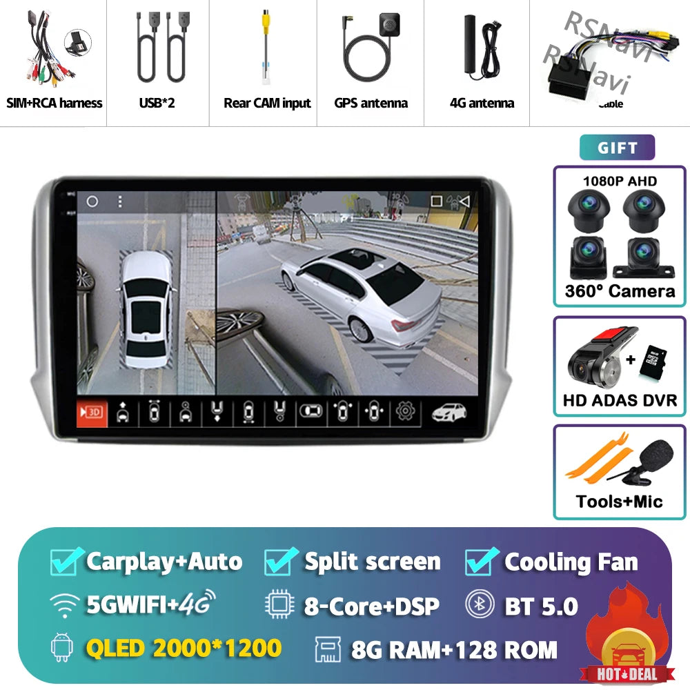 Android 14 Navigation Multimedia Player For Peugeot 2008 208 Series 2012 2013 2014 - 2018 Carplay Auto Stereo BT video Car radio