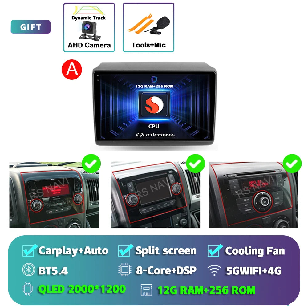 Android 14 Car Radio Carplay Auto GPS Navigation Multimedia Player For Fiat Ducato 2007 - 2015 video Stereo DVD 2 DIN Wifi+4G BT