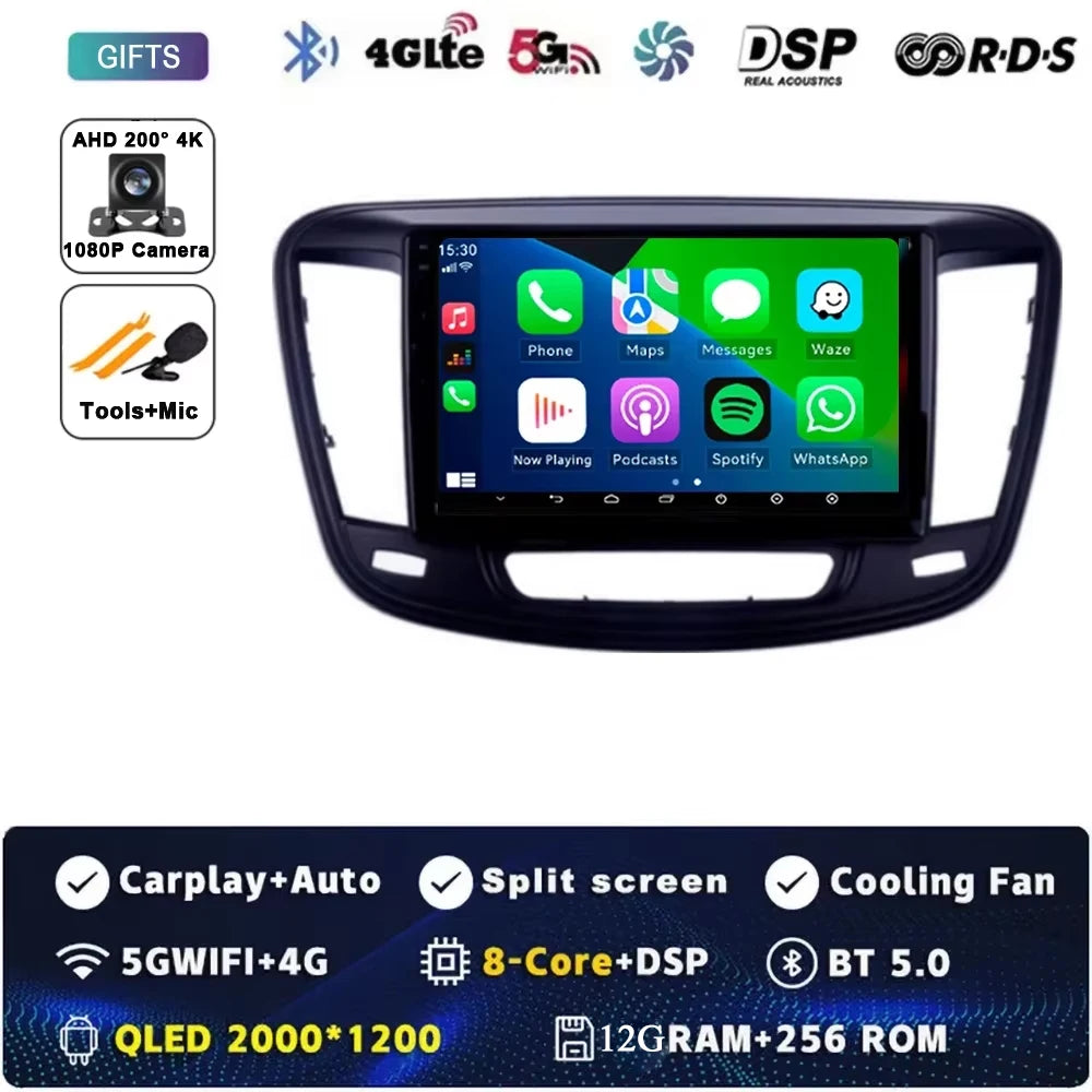 9" Car Raido Carplay Android 14 For Chrysler 200 200C 2015 - 2019 Auto Multimedia Screen Stereo Video Player GPS Navigation WIFI