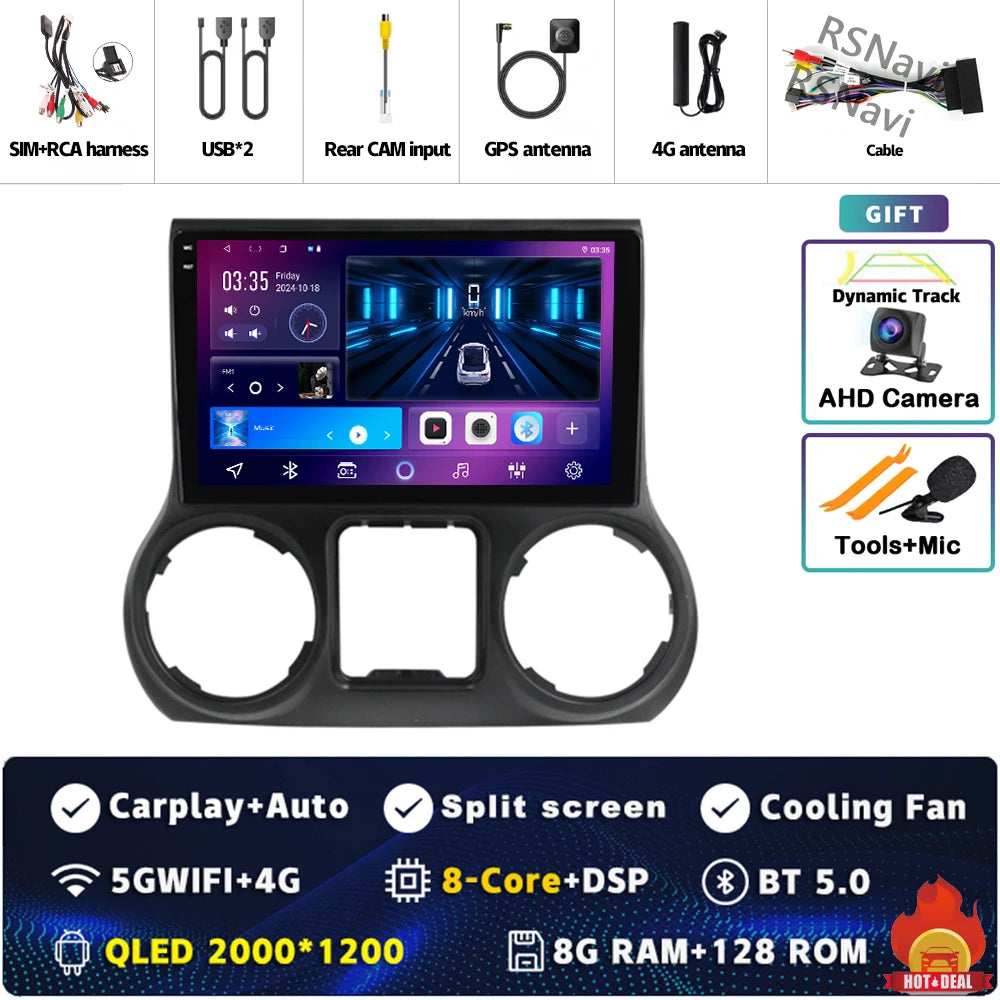 Android 14 Carplay Auto For Jeep Wrangler 3 JK 2015 2016 2017 Car Radio Player Multimedia srereo Navigation BT 4G WIFI DSP