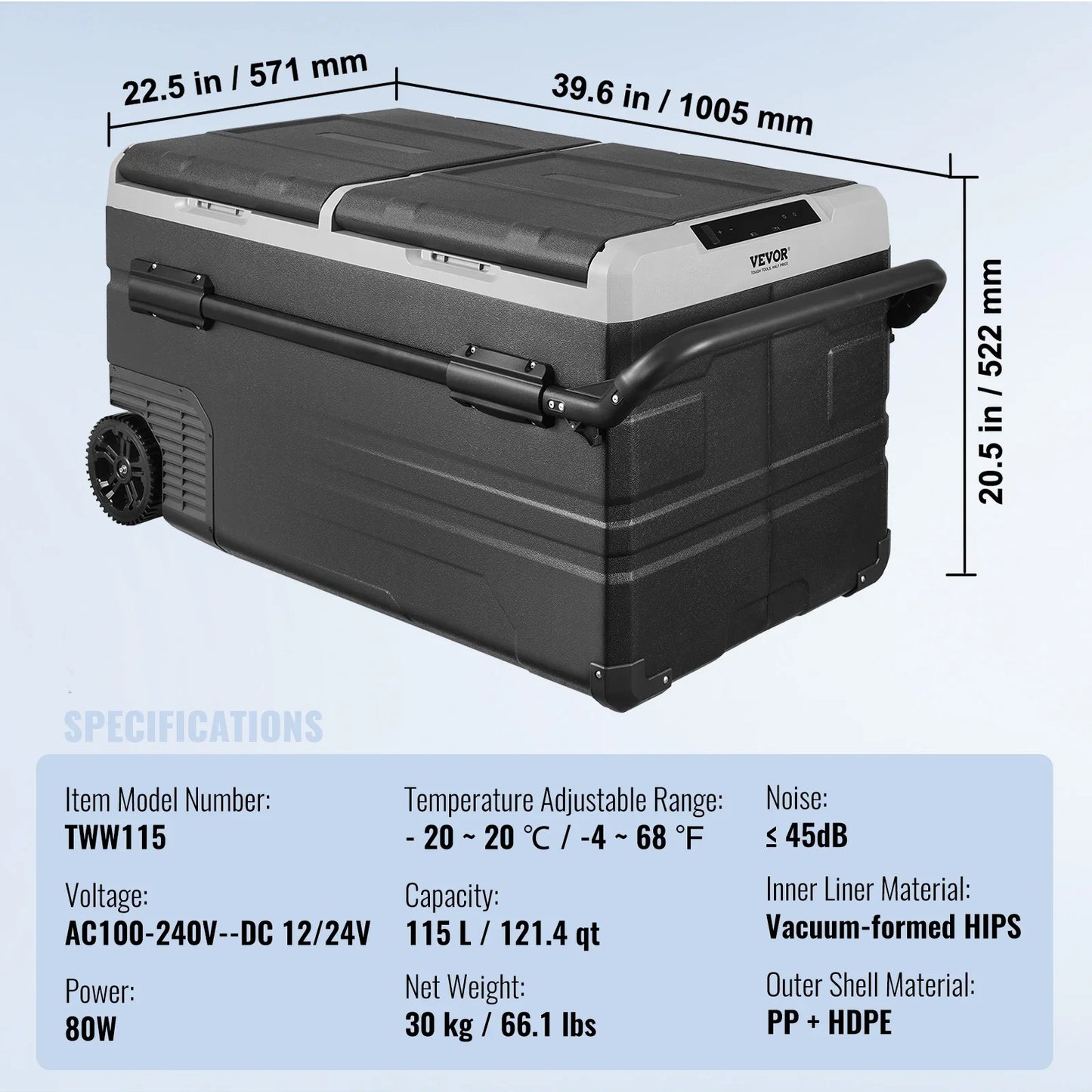 VEVOR 36L 40L 50L 58L 95L 115L Car Refrigerator, 12 Volt, Dual Zone Portable Freezer, Compressor Cooler for Home Camping RV Car