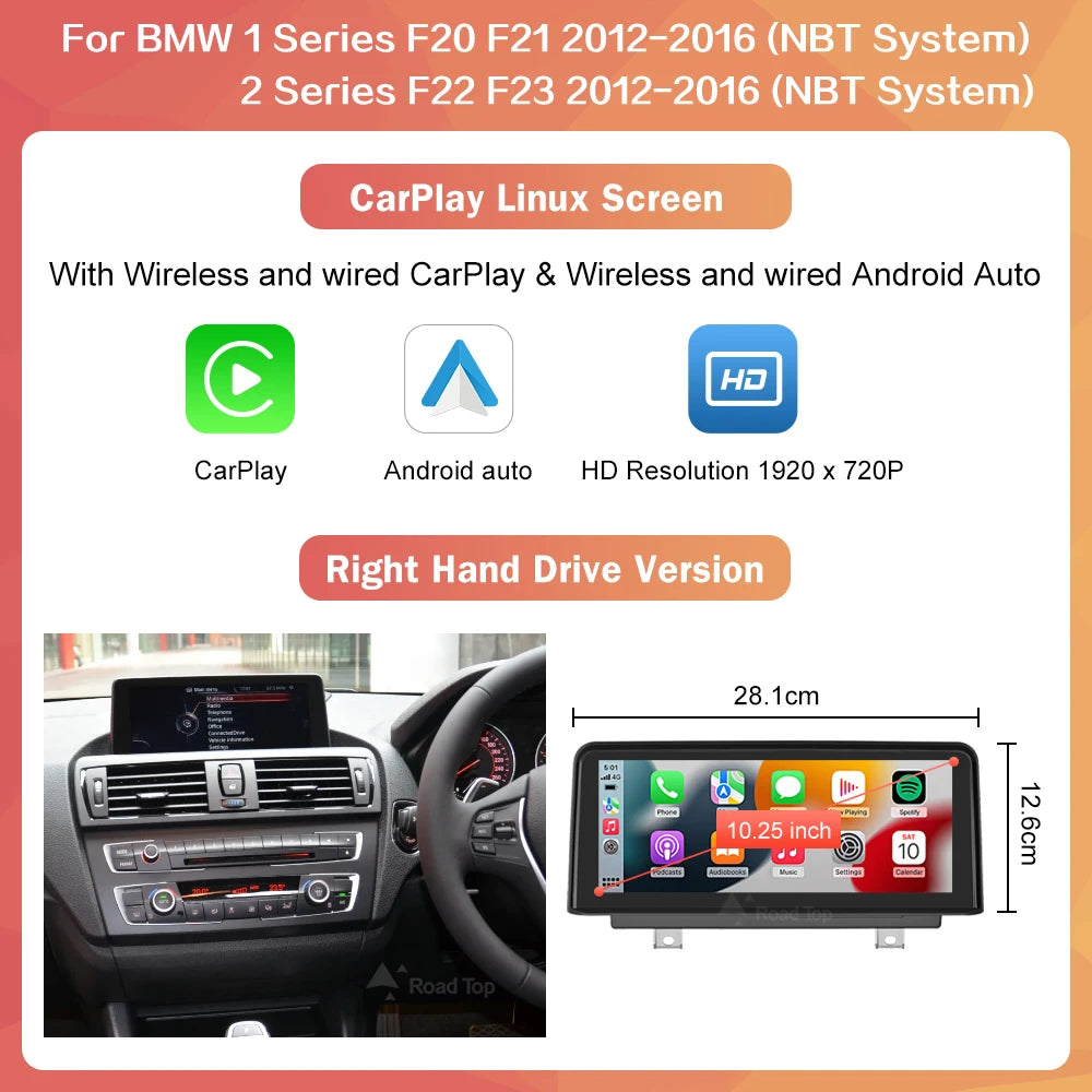 1920*720 Wireless Carplay Multimedia Screen Android Auto For BMW 1 2 3 4 Series F20 F21 F22 F23 F45 F30 F31 F33 F36 NBT System